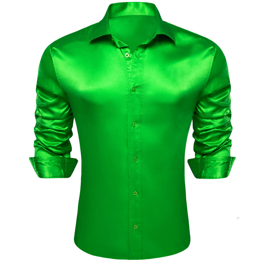 Lime Green Solid Silk Dress Shirt shirt    - Sophisticated Gentlemen