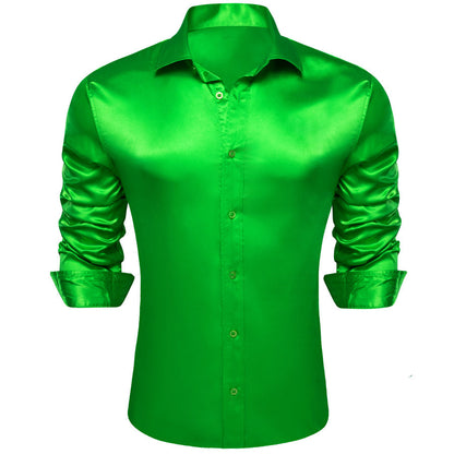 Lime Green Solid Silk Dress Shirt shirt    - Sophisticated Gentlemen