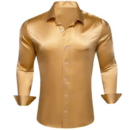 BrulyWood Solid Silk Dress Shirt shirt S   - Sophisticated Gentlemen