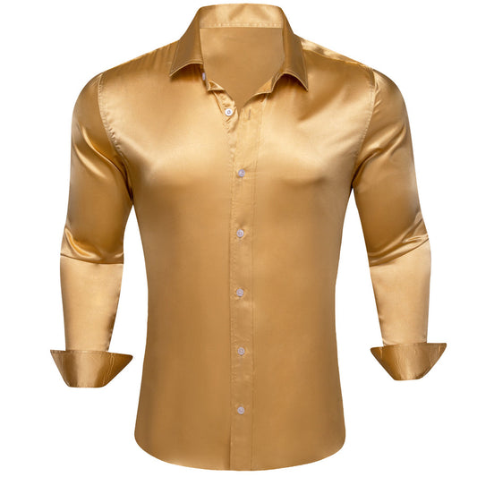BrulyWood Solid Silk Dress Shirt shirt S   - Sophisticated Gentlemen