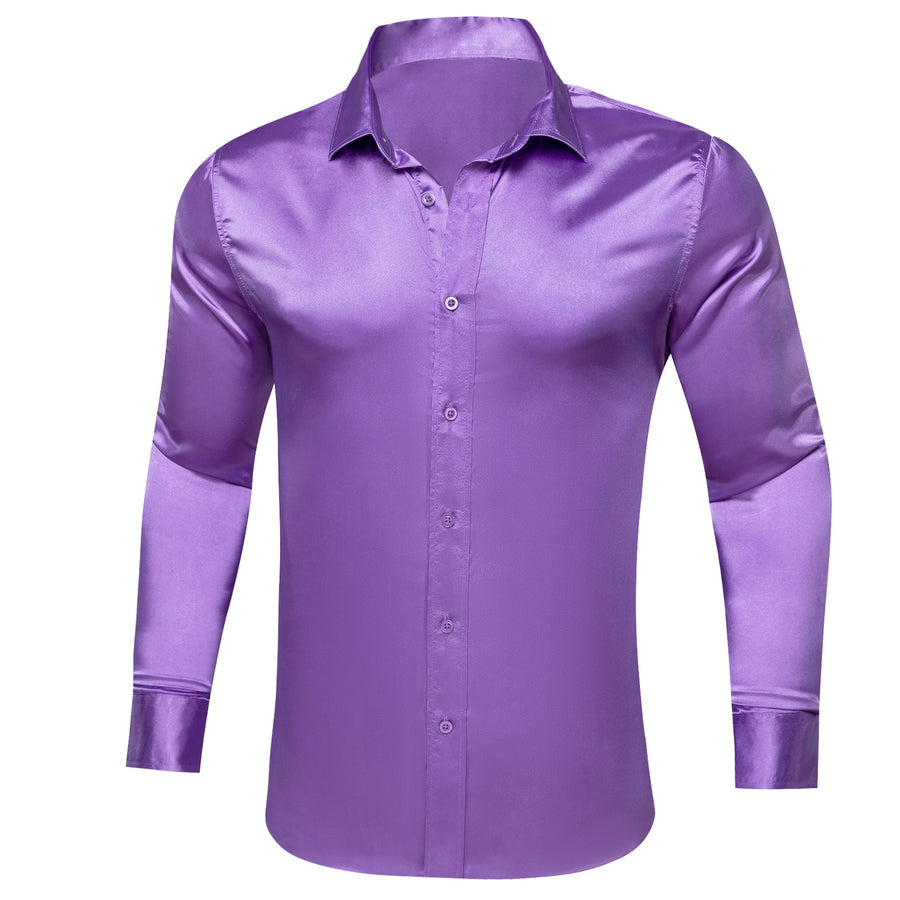 Blue Violet Solid Silk Dress Shirt shirt S   - Sophisticated Gentlemen