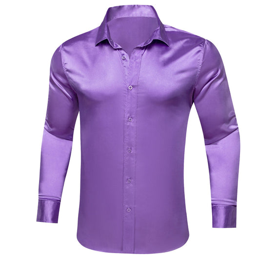 Blue Violet Solid Silk Dress Shirt shirt S   - Sophisticated Gentlemen