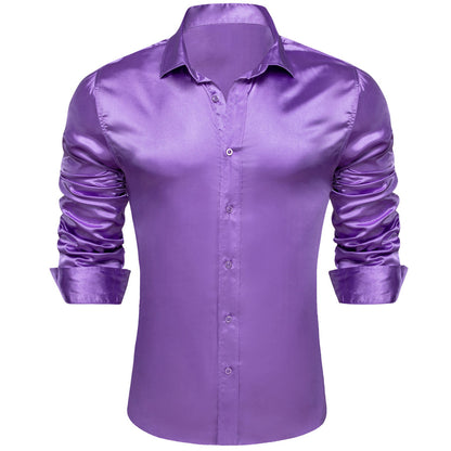 Blue Violet Solid Silk Dress Shirt shirt    - Sophisticated Gentlemen