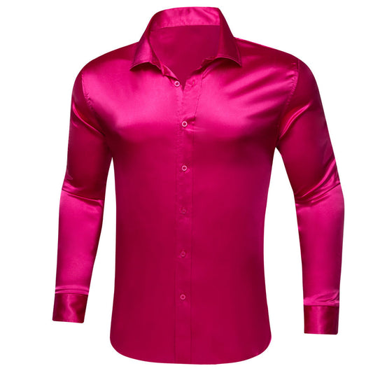 Deep Pink Solid Silk Dress Shirt shirt S   - Sophisticated Gentlemen