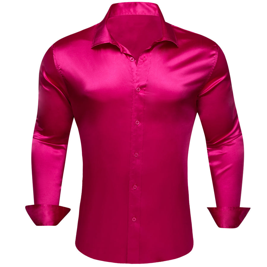 Deep Pink Solid Silk Dress Shirt shirt    - Sophisticated Gentlemen