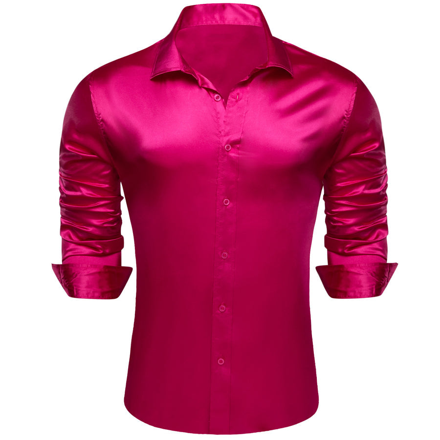 Deep Pink Solid Silk Dress Shirt shirt    - Sophisticated Gentlemen