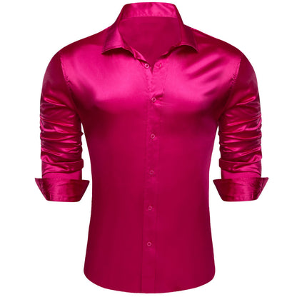 Deep Pink Solid Silk Dress Shirt shirt    - Sophisticated Gentlemen