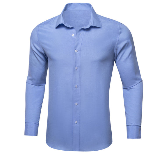 Blue Solid Men's Dress Shirt shirt S   - Sophisticated Gentlemen