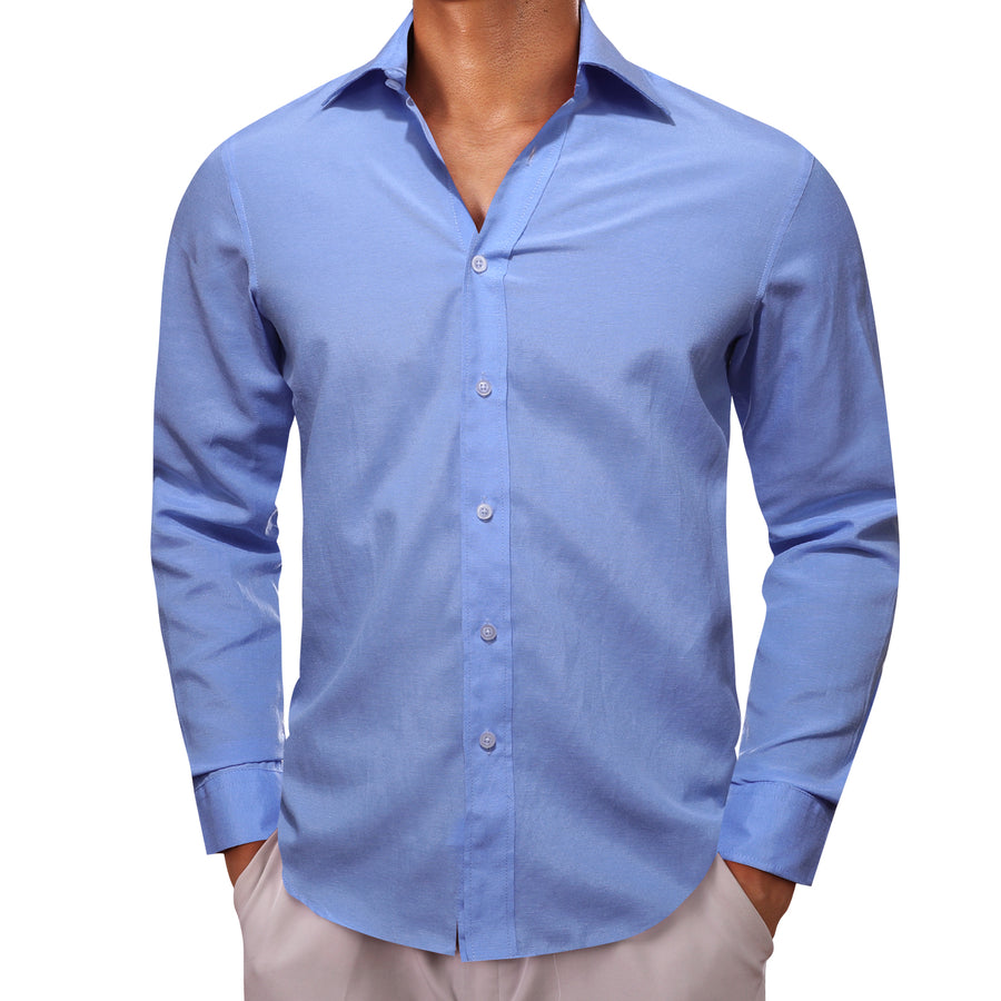 Blue Solid Men's Dress Shirt shirt    - Sophisticated Gentlemen