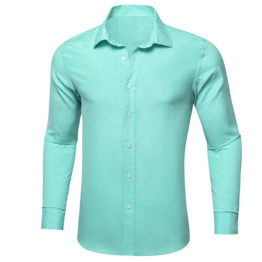 Teal Blue Solid Men's Dress Shirt shirt S   - Sophisticated Gentlemen