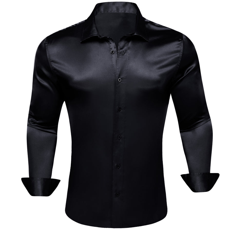Black Solid Silk Dress Shirt shirt S   - Sophisticated Gentlemen