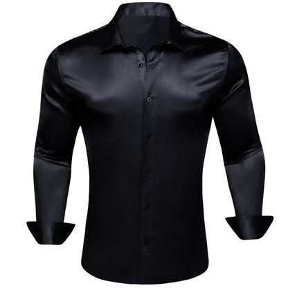 Black Solid Silk Dress Shirt shirt S   - Sophisticated Gentlemen