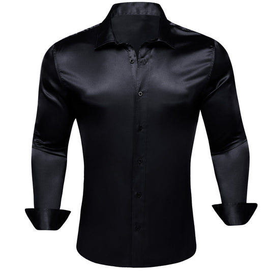 Black Solid Silk Dress Shirt shirt S   - Sophisticated Gentlemen