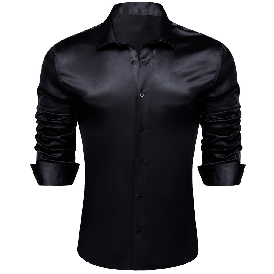 Black Solid Silk Dress Shirt shirt    - Sophisticated Gentlemen