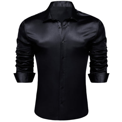 Black Solid Silk Dress Shirt shirt    - Sophisticated Gentlemen