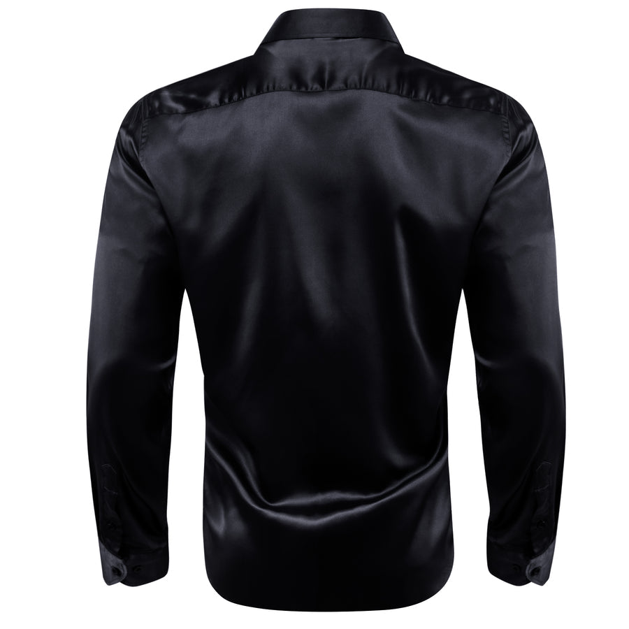 Black Solid Silk Dress Shirt shirt    - Sophisticated Gentlemen