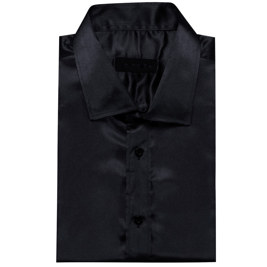 Black Solid Silk Dress Shirt shirt    - Sophisticated Gentlemen
