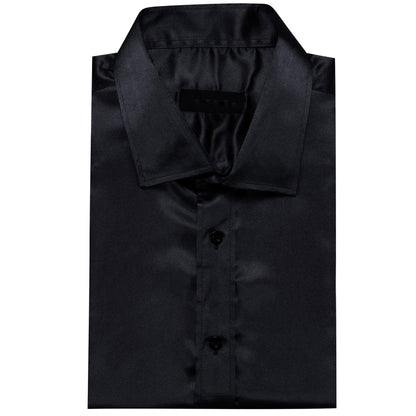 Black Solid Silk Dress Shirt shirt    - Sophisticated Gentlemen