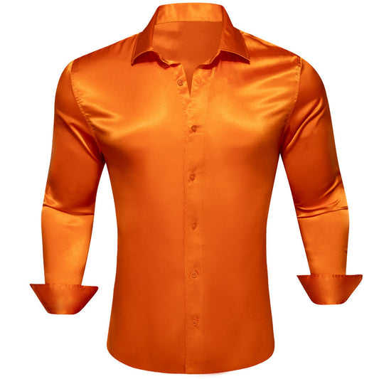 Dark Orange Solid Silk Dress Shirt shirt S   - Sophisticated Gentlemen