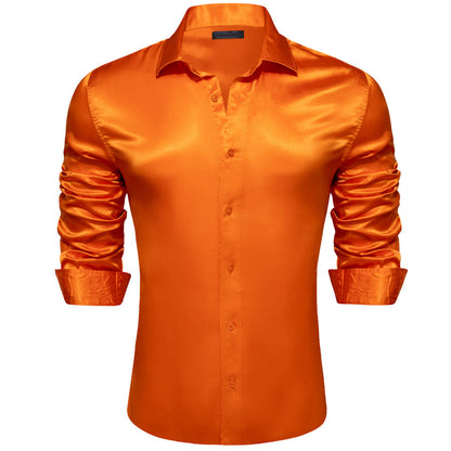 Dark Orange Solid Silk Dress Shirt shirt    - Sophisticated Gentlemen