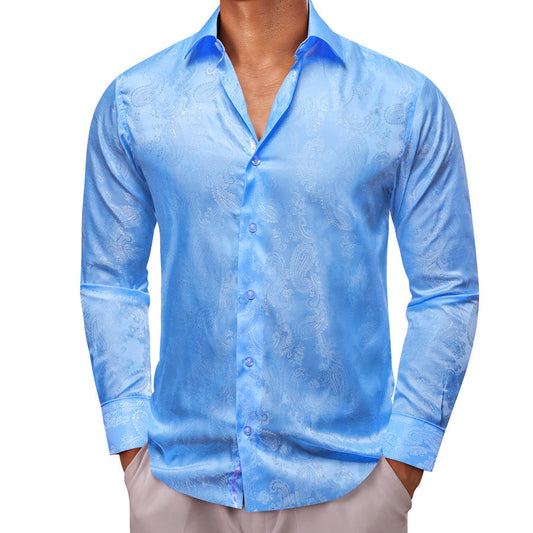 Sky Blue Paisley Dress Shirt shirt S   - Sophisticated Gentlemen