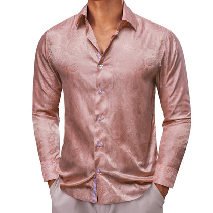 Dark Pink Paisley Style Silk Dress Shirt shirt    - Sophisticated Gentlemen