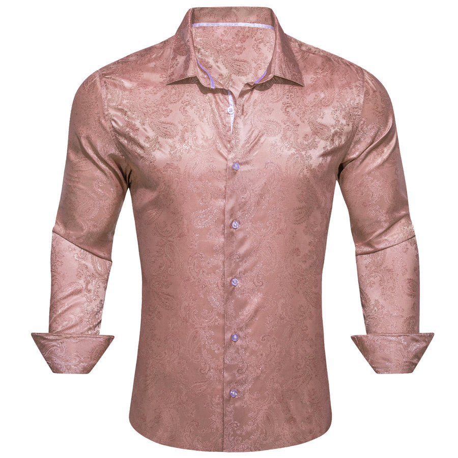 Dark Pink Paisley Style Silk Dress Shirt shirt S   - Sophisticated Gentlemen