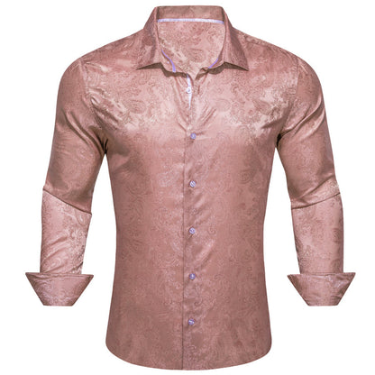 Dark Pink Paisley Style Silk Dress Shirt shirt S   - Sophisticated Gentlemen