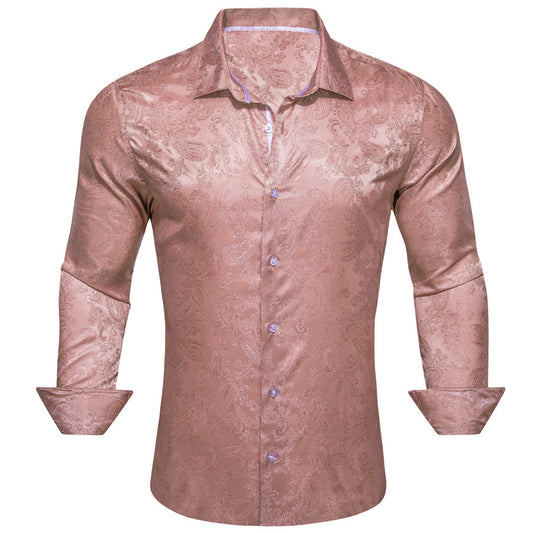 Dark Pink Paisley Style Silk Dress Shirt shirt S   - Sophisticated Gentlemen