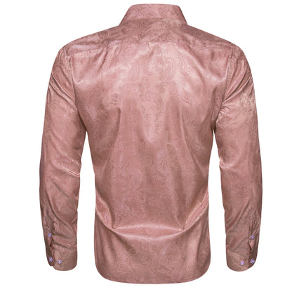 Dark Pink Paisley Style Silk Dress Shirt shirt    - Sophisticated Gentlemen
