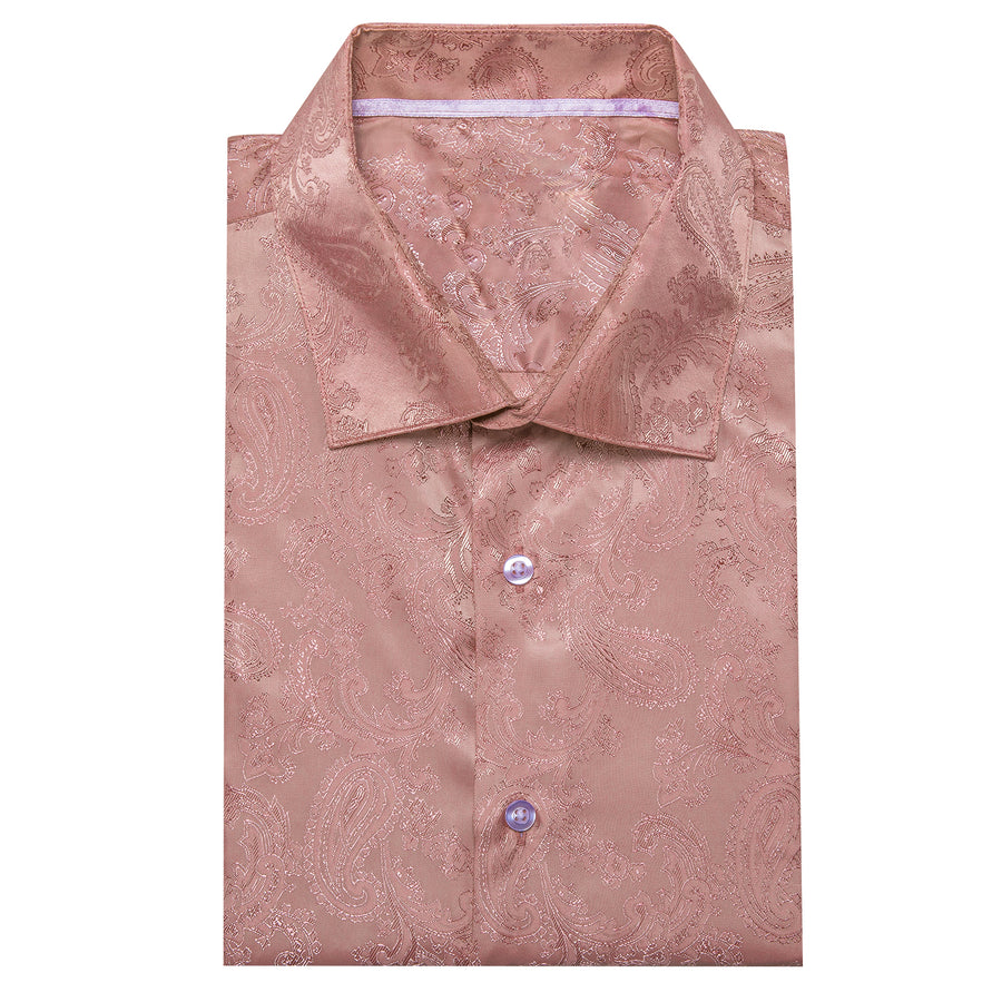 Dark Pink Paisley Style Silk Dress Shirt shirt    - Sophisticated Gentlemen