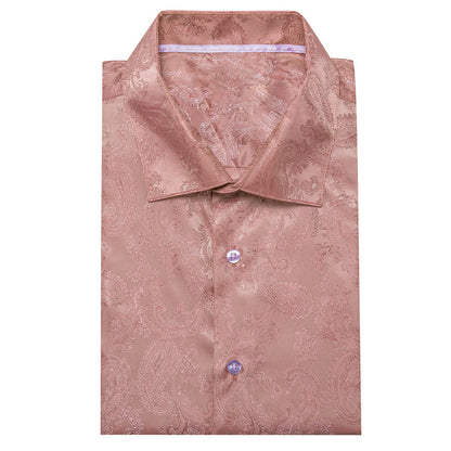Dark Pink Paisley Style Silk Dress Shirt shirt    - Sophisticated Gentlemen