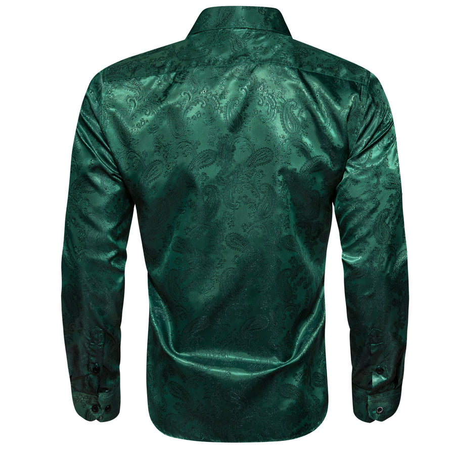 Dark Green Paisley Style Silk Dress Shirt shirt    - Sophisticated Gentlemen