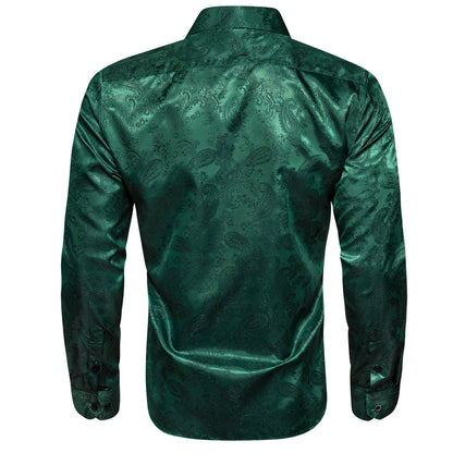 Dark Green Paisley Style Silk Dress Shirt shirt    - Sophisticated Gentlemen