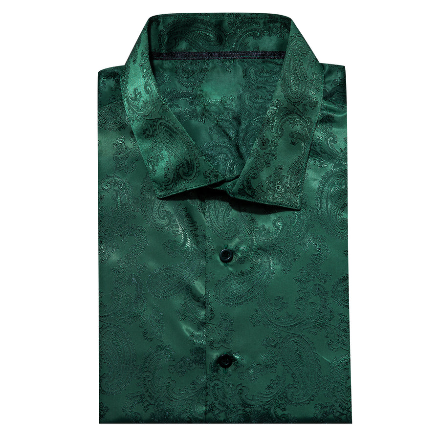 Dark Green Paisley Style Silk Dress Shirt shirt    - Sophisticated Gentlemen