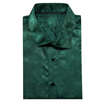 Dark Green Paisley Style Silk Dress Shirt shirt    - Sophisticated Gentlemen