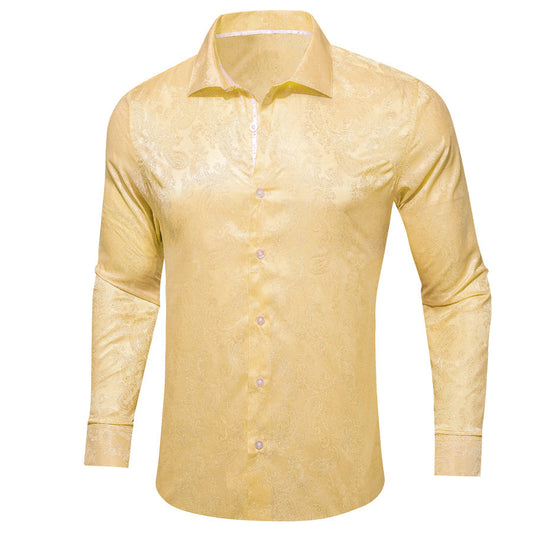 Light Yellow Paisley Men's Dress Shirt shirt S   - Sophisticated Gentlemen