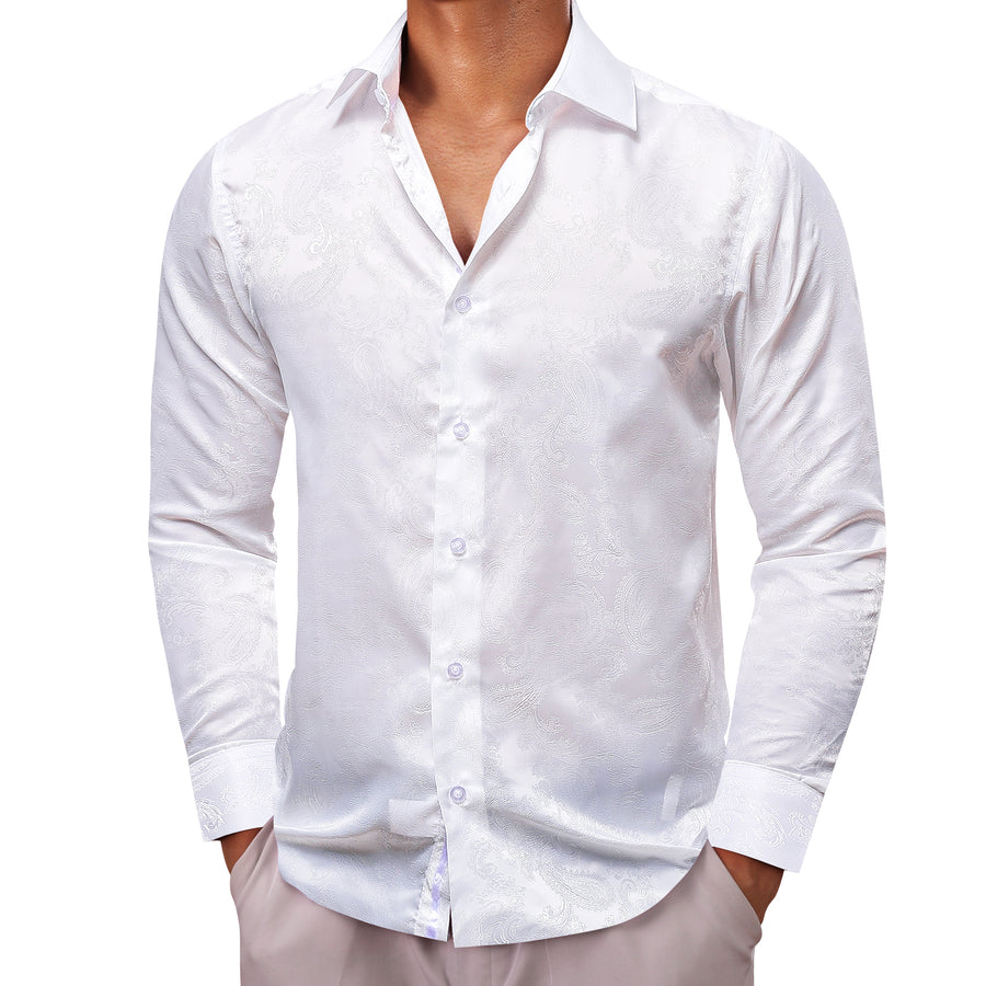White Paisley Style Silk Dress Shirt shirt    - Sophisticated Gentlemen
