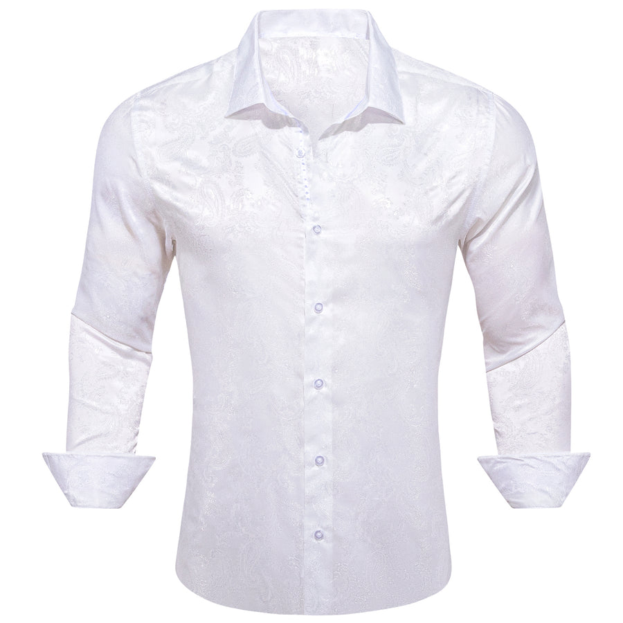 White Paisley Style Silk Dress Shirt shirt S   - Sophisticated Gentlemen