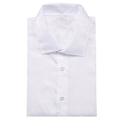 White Paisley Style Silk Dress Shirt shirt    - Sophisticated Gentlemen