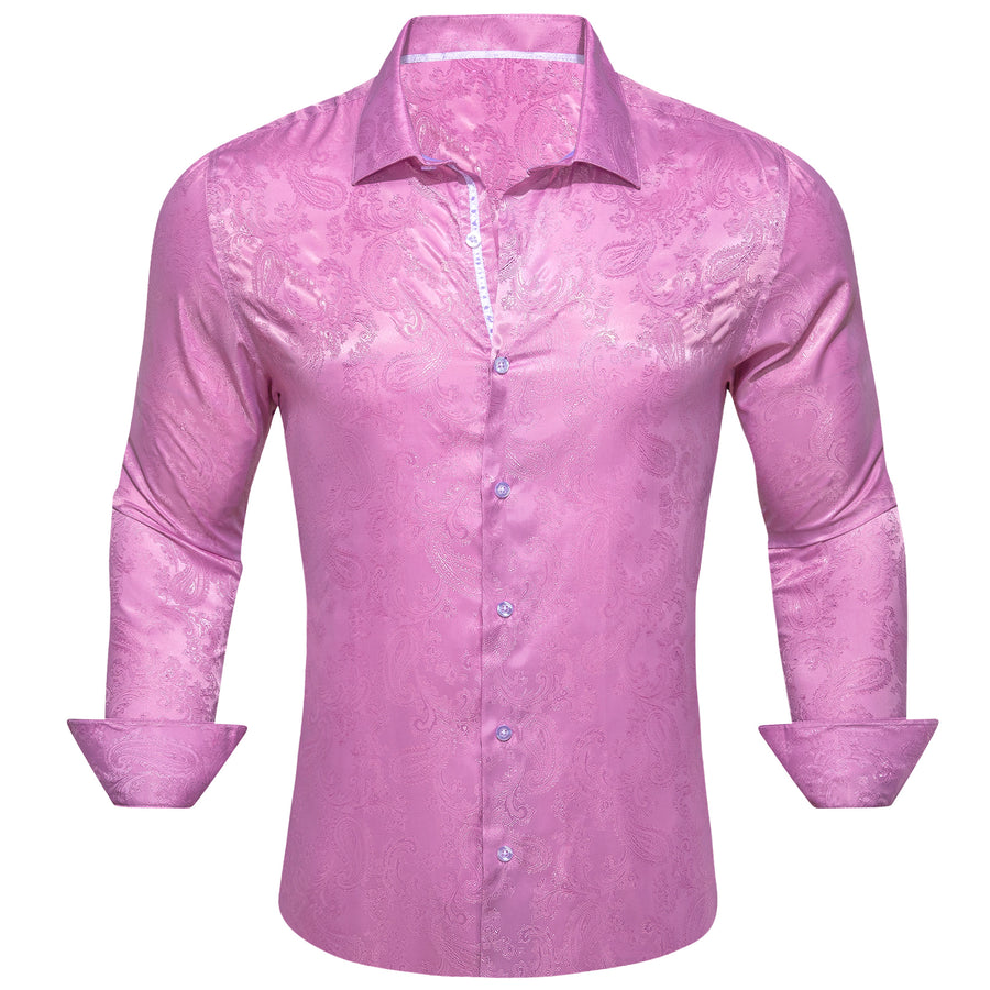 Pink Paisley Style Silk Dress Shirt shirt S   - Sophisticated Gentlemen