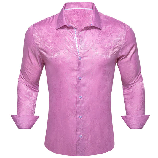Pink Paisley Style Silk Dress Shirt shirt S   - Sophisticated Gentlemen