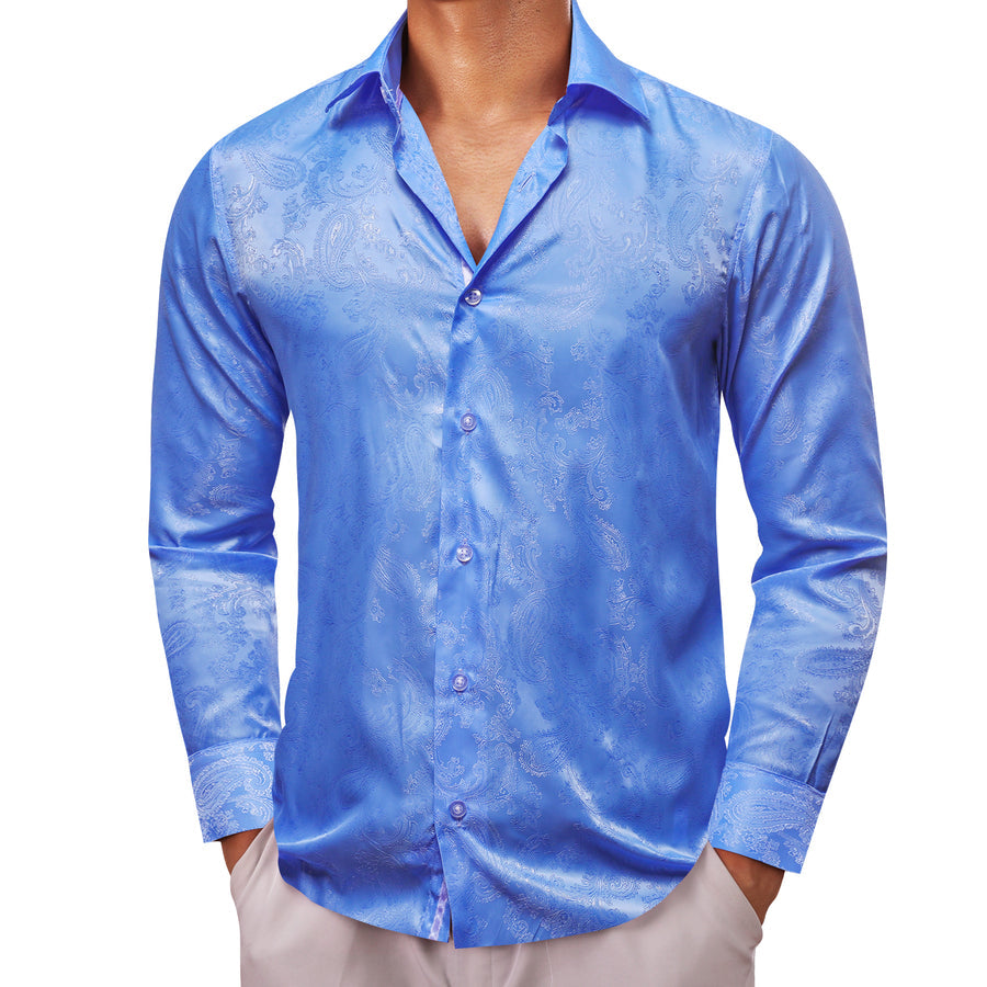Light Blue Paisley Silk Dress Shirt shirt    - Sophisticated Gentlemen