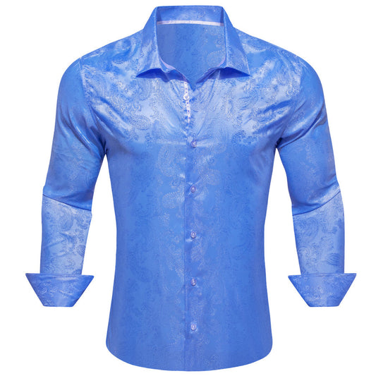 Light Blue Paisley Silk Dress Shirt shirt S   - Sophisticated Gentlemen