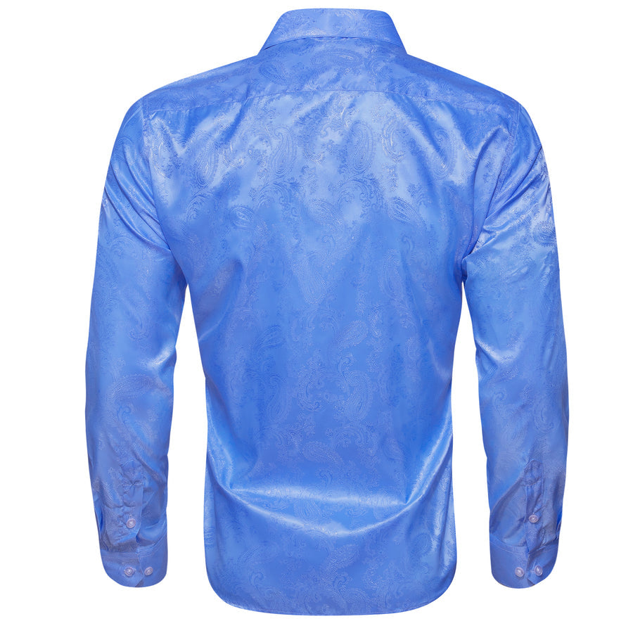 Light Blue Paisley Silk Dress Shirt shirt    - Sophisticated Gentlemen