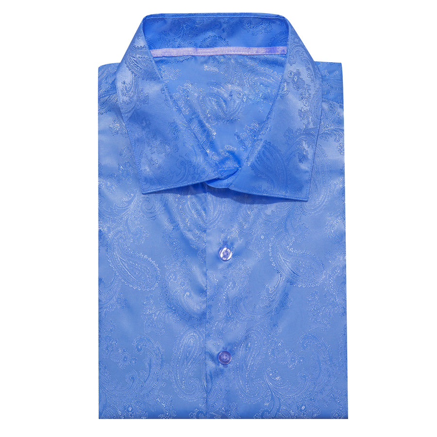 Light Blue Paisley Silk Dress Shirt shirt    - Sophisticated Gentlemen
