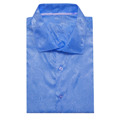 Light Blue Paisley Silk Dress Shirt shirt    - Sophisticated Gentlemen