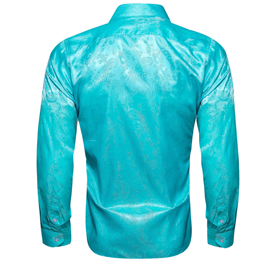Scuba Blue Paisley Style Silk Dress Shirt shirt    - Sophisticated Gentlemen