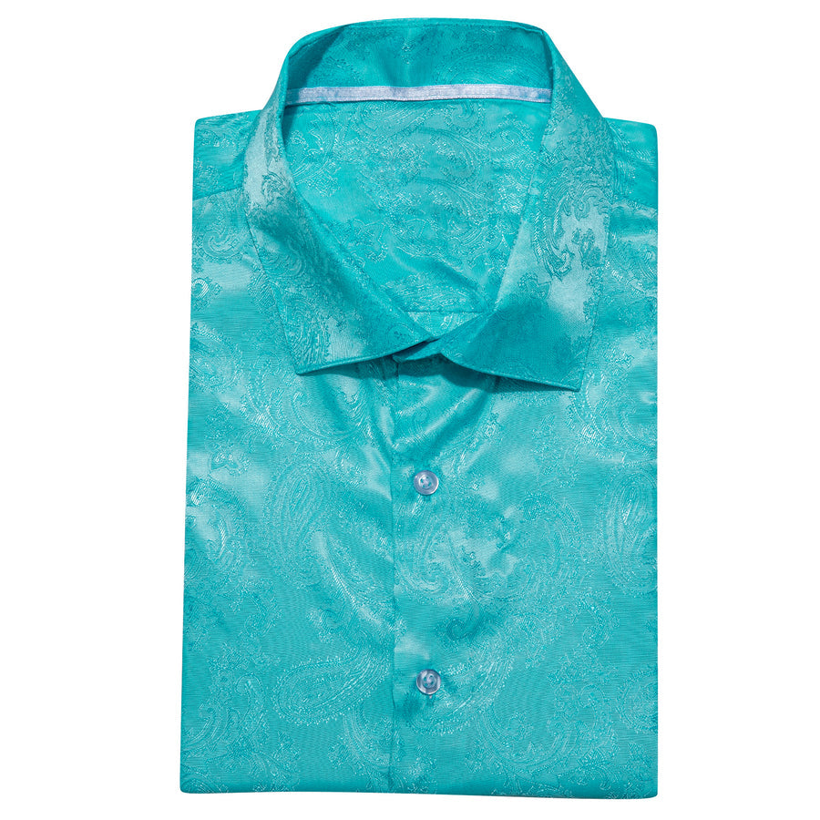 Scuba Blue Paisley Style Silk Dress Shirt shirt    - Sophisticated Gentlemen
