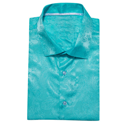 Scuba Blue Paisley Style Silk Dress Shirt shirt    - Sophisticated Gentlemen